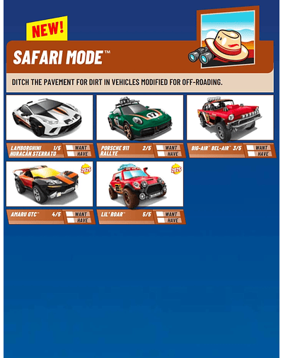 Hot Wheels basiques 2025 - Safari Mode - Factory Sealed Edition