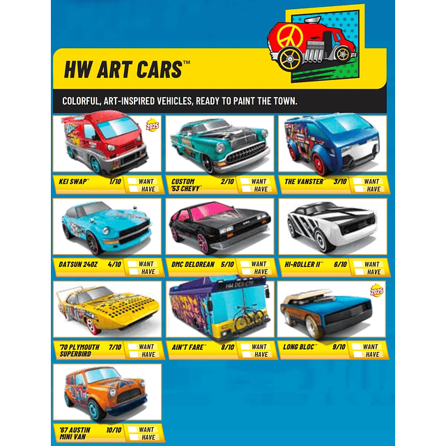 Hot Wheels basiques 2025 - HW Art Cars - Factory Sealed Edition