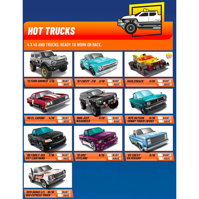 Hot Wheels basiques 2025 - HW Hot Trucks - Factory Sealed Edition