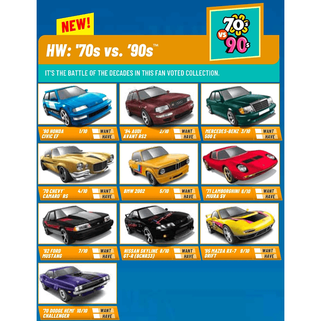 Hot Wheels basiques 2025 - HW: '70s vs. '90s - Factory Sealed Edition