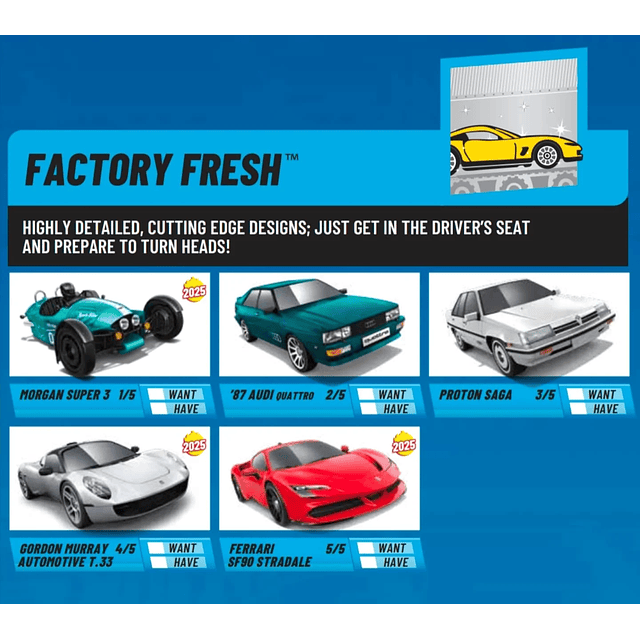 Hot Wheels basiques 2025 - Factory Fresh - Factory Sealed Edition