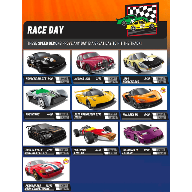 Hot Wheels basiques 2025 - HW Race Day - Factory Sealed Edition