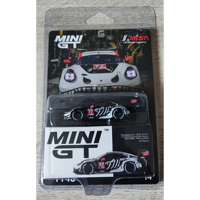 Mini GT 1143 - Blister - Porsche 911 (992) GT3 R #77 GTD Pro AO Racing – Petit Le Mans 2025 1