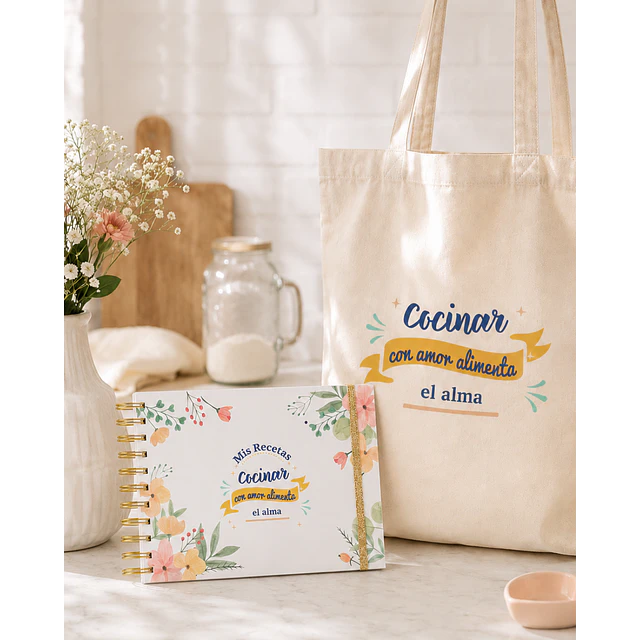 Pack Recetario + Bolsa Ecológica | Cocinar con amor alimenta el alma