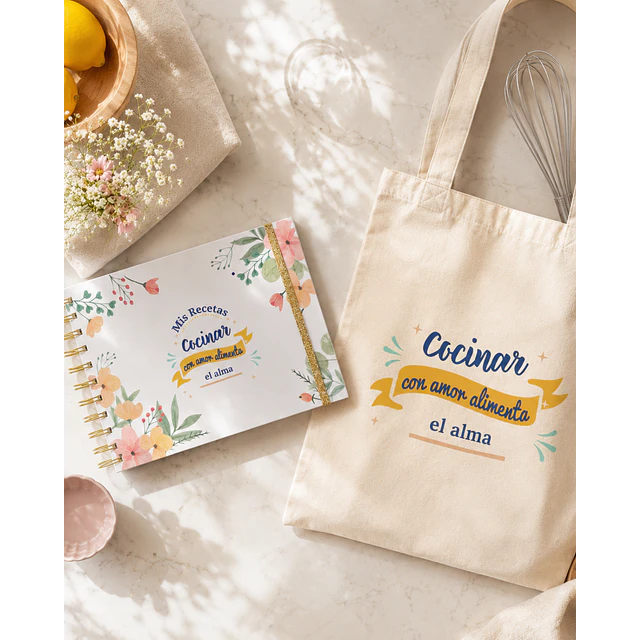 Pack Recetario + Bolsa Ecológica | Cocinar con amor alimenta el alma