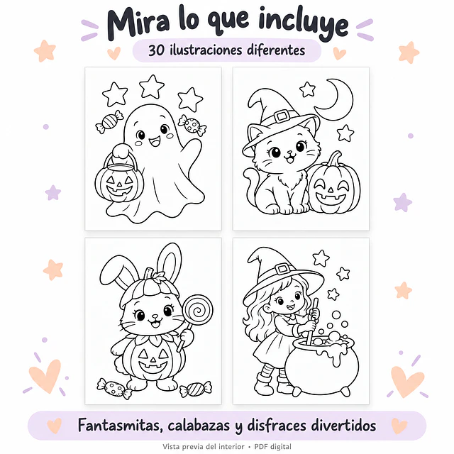 Halloween de ternura: 30 dibujos para colorear · PDF imprimible