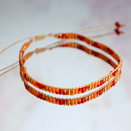 Pulsera mostacillas naranja, roja y dorado