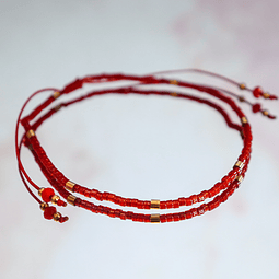 Pulsera mostacilla roja y gold filled