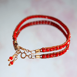 Pulsera cristales rojos y cuero