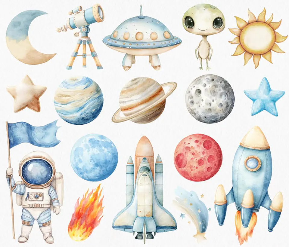 Kit Digital Astronauta Espaço Aquarela 2