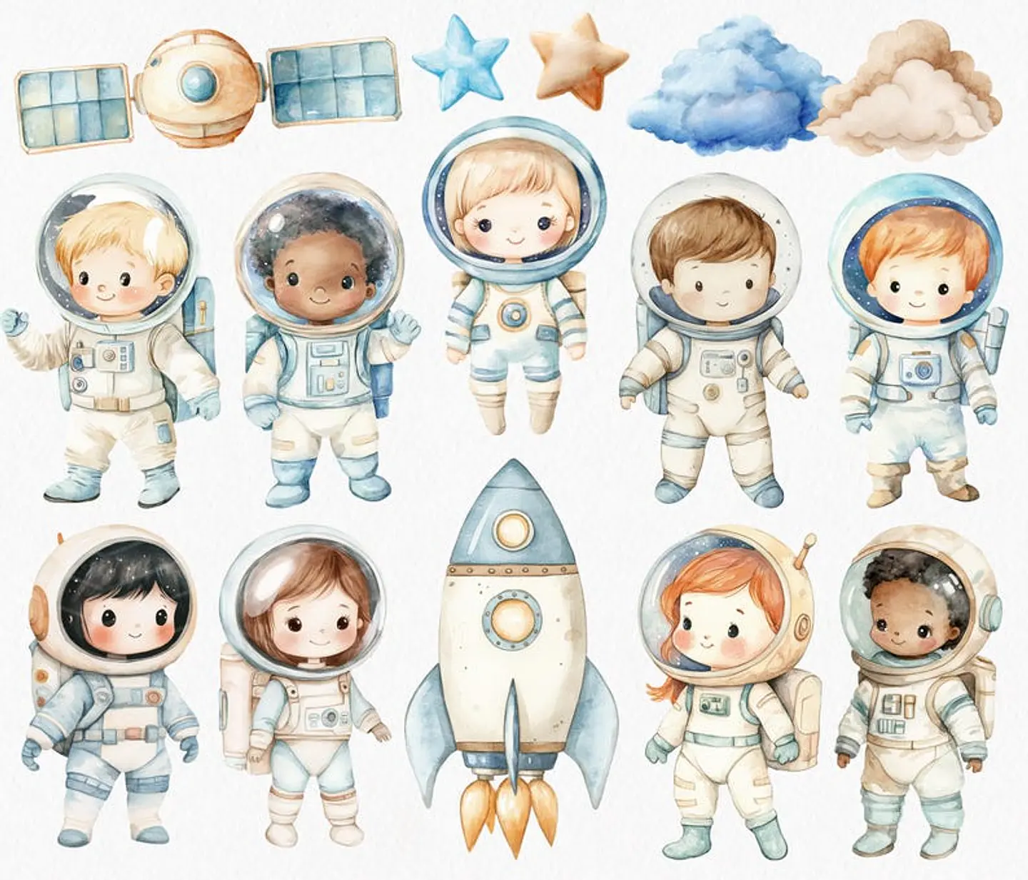 Kit Digital Astronauta Espaço Aquarela 3