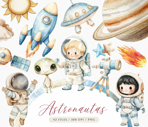 Kit Digital Astronauta Espaço Aquarela