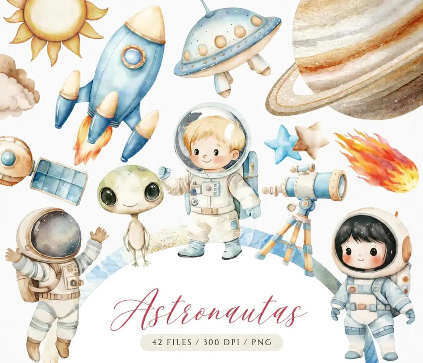 Kit Digital Astronauta Espaço Aquarela 1