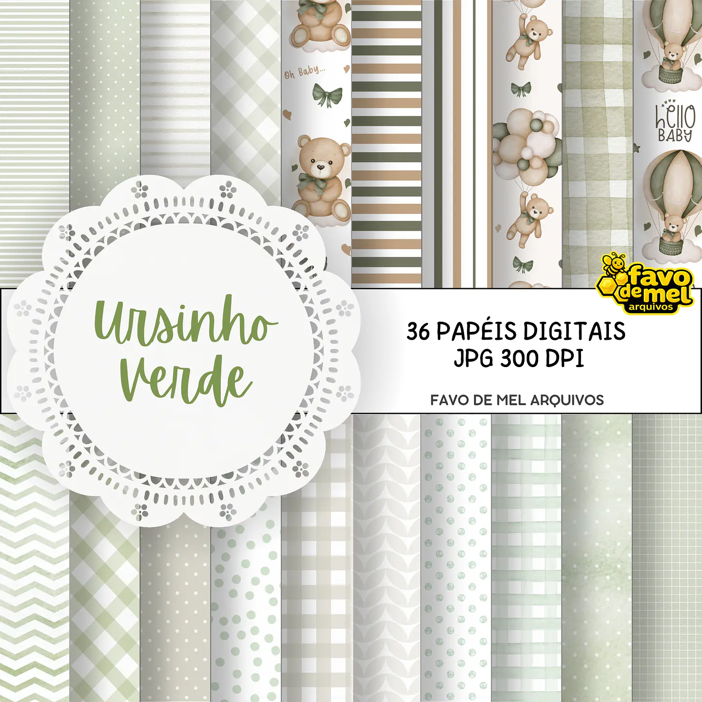 Kit Digital Papéis Ursinho Verde 1