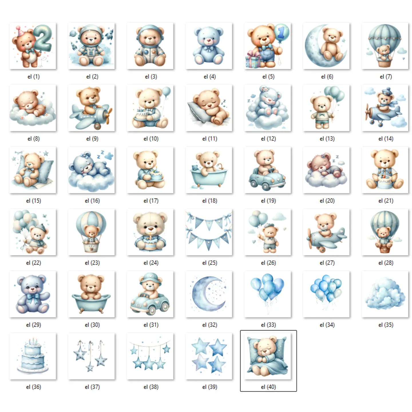 Kit Digital Ursinho Teddy Azul Aquarela 2