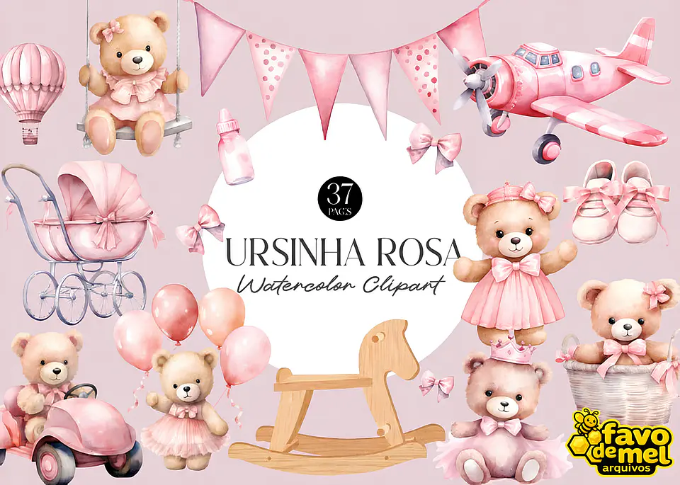 KIT DIGITAL URSINHA ROSA AQUARELA 1
