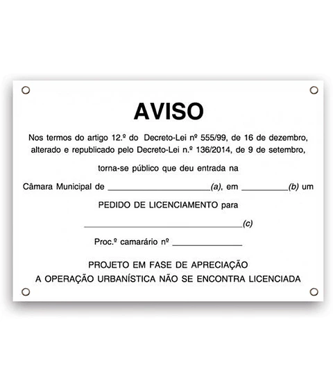 Placa de licença para obras