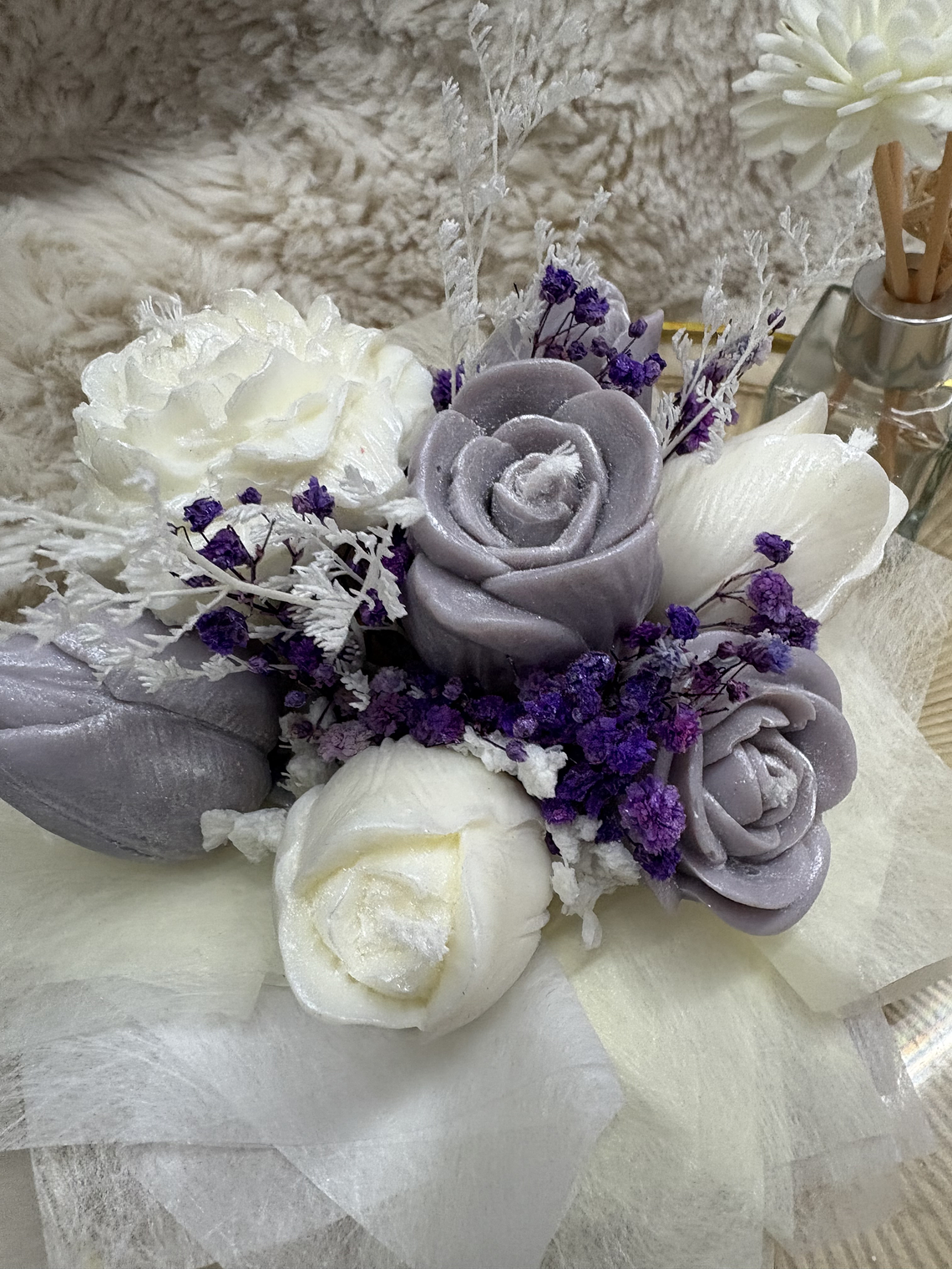 Buque em flores de cera pequeno 3 1