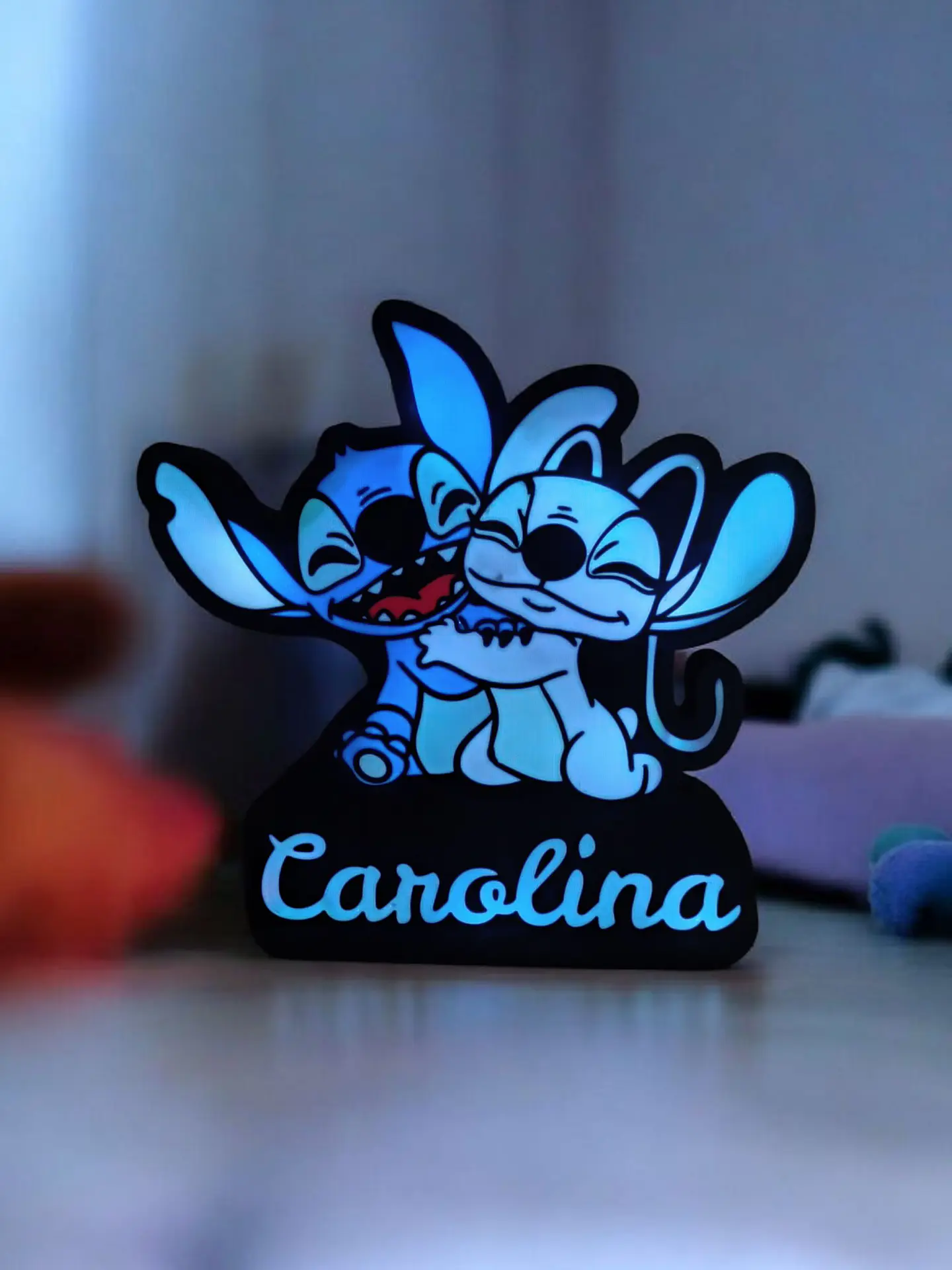 Luminária Stitch e Angel Personalizada com Nome 1
