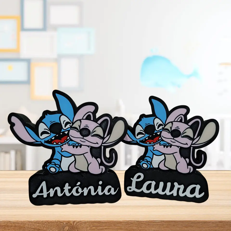 Luminária Stitch e Angel Personalizada com Nome 2