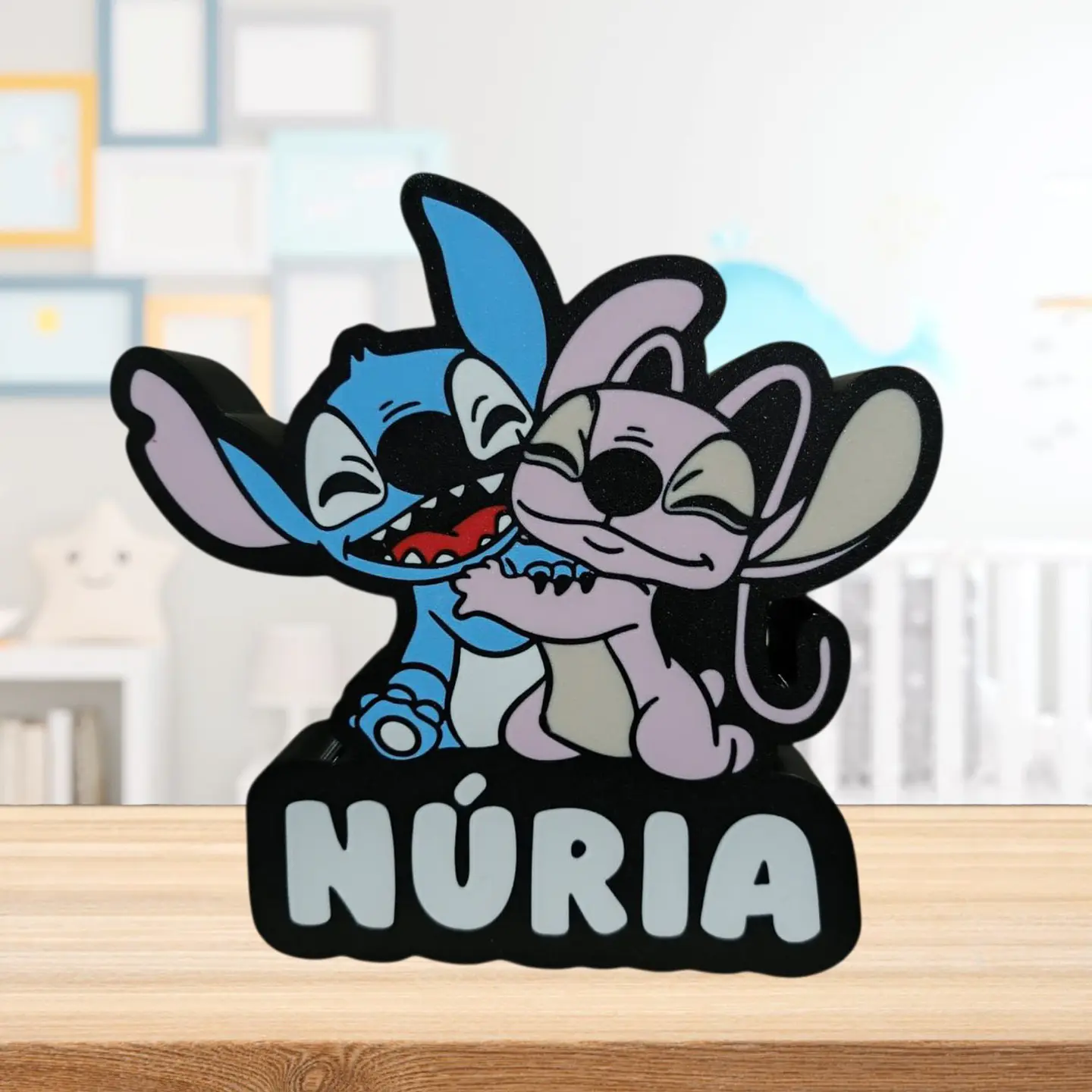 Luminária Stitch e Angel Personalizada com Nome 3