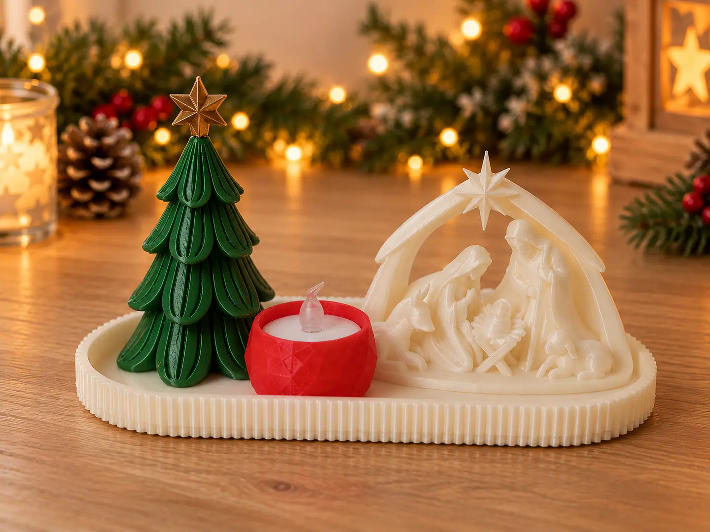 Conjunto de Natal com Bandeja, Presépio, Árvore e Vela LED 2