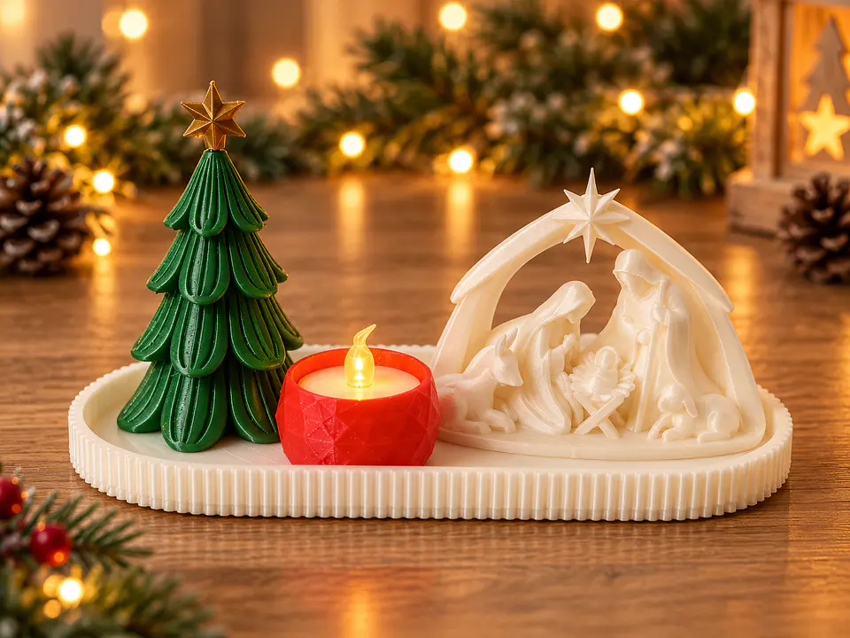 Conjunto de Natal com Bandeja, Presépio, Árvore e Vela LED 1