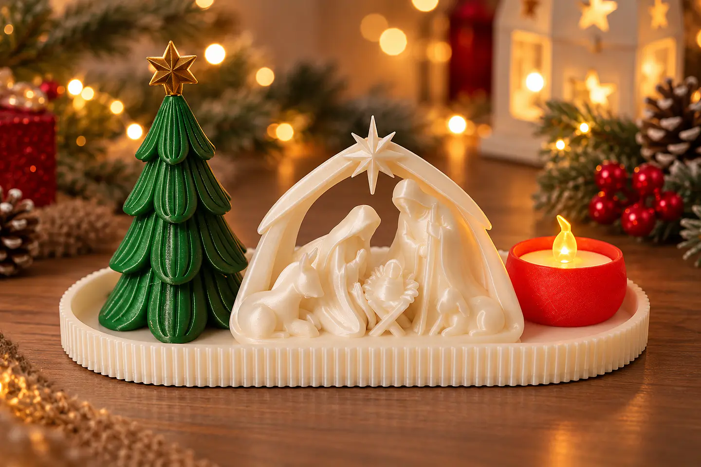 Conjunto de Natal com Bandeja, Presépio, Árvore e Vela LED 4