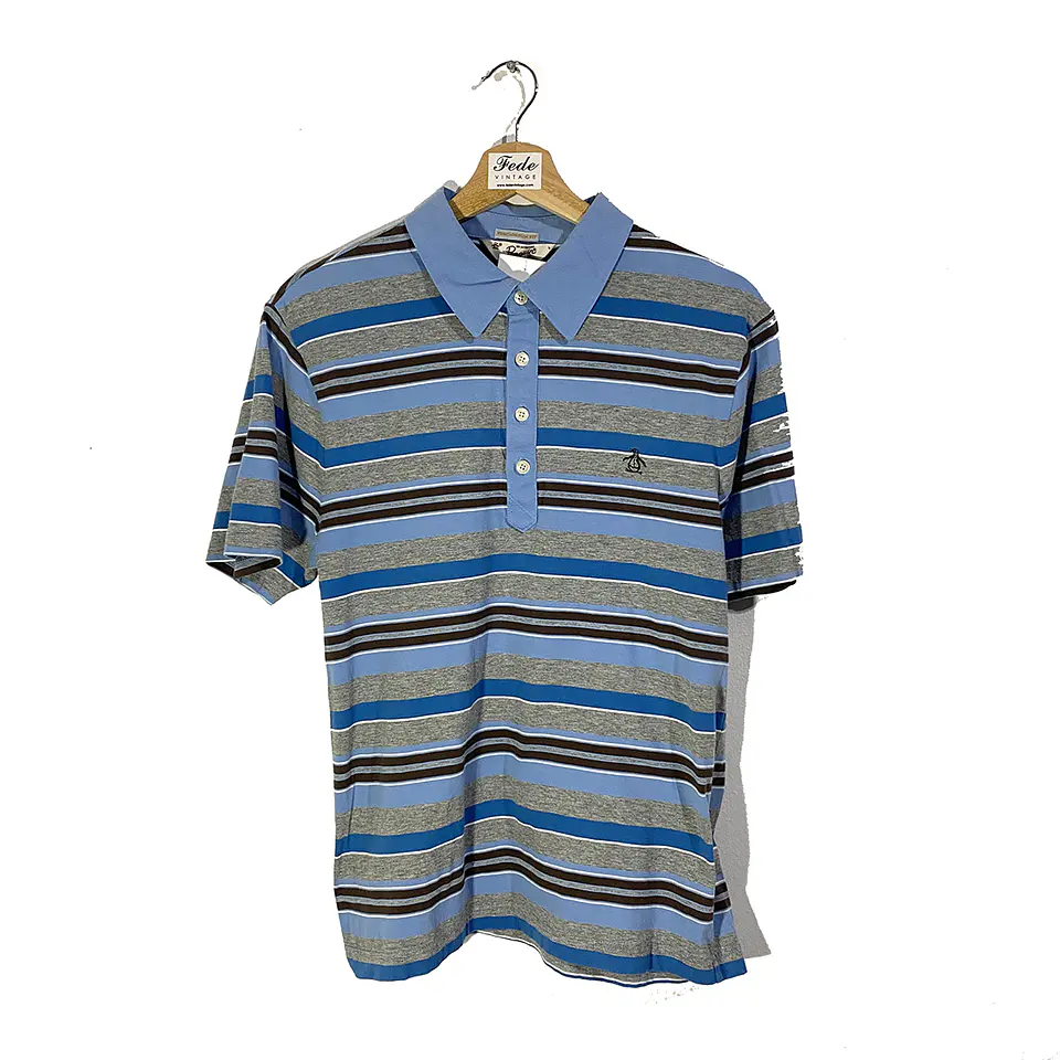  POLERA DE GOLF VINTAGE CELESTE RAYADA PENGUIN 1