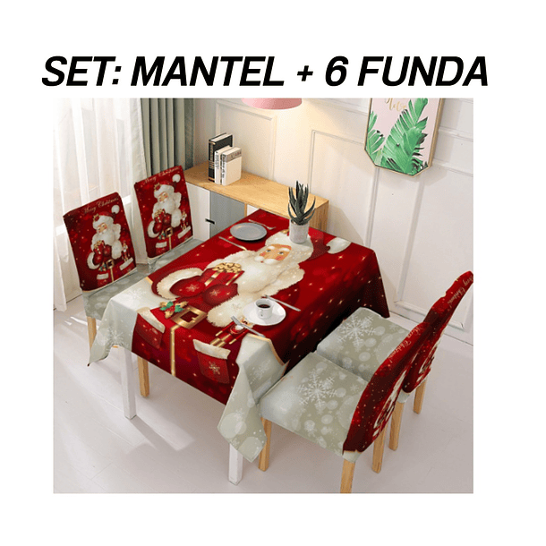 Mantel Navideño Rectangular + 6 Fundas Para Sillas 1