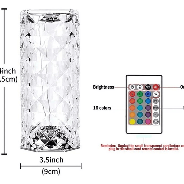Lámpara Velador Adorno De Cristal Rosa Diamante Tactil Usb 5
