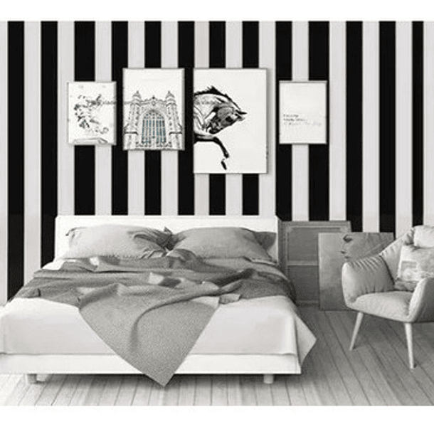 Papel Mural Franjas Blanco Y Negro 1