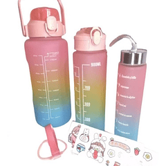 Oferta Botella De Agua Motivacional 3 En 1 Rosa  + Sticker 