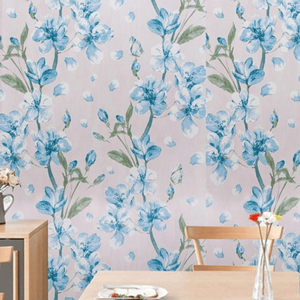Papel adhesivo floral azul para muebles