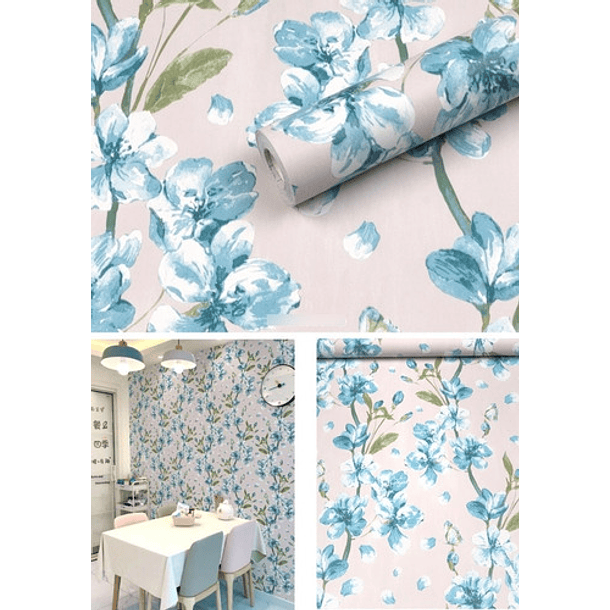 Papel Mural Con Patrón De Flores Tonos Celeste diseño exclusivo 2