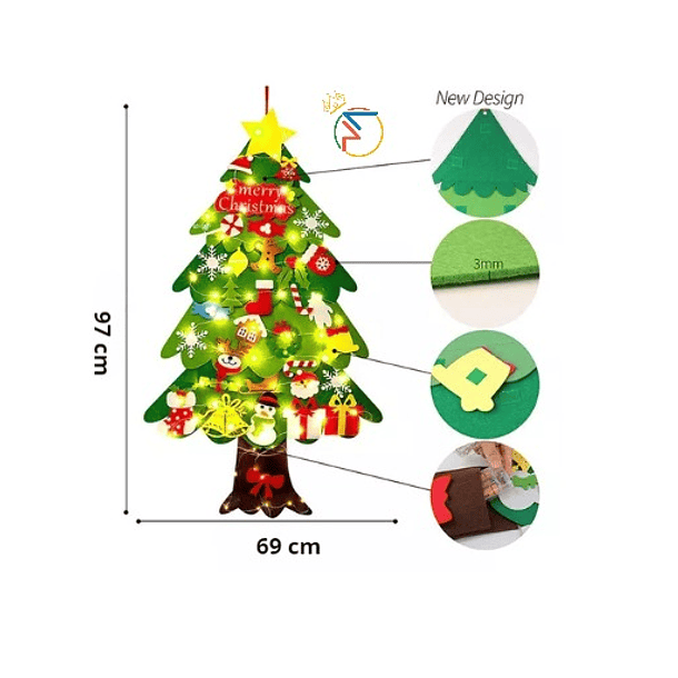 Árbol de fieltro artesanal , Decoración navideña 26 pzs Pack de 2 Unidades 2