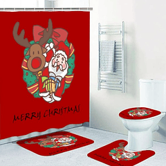  Kit De Navidad para Baño 4 pzas- Diseño Viejito Pascuero y Reno 