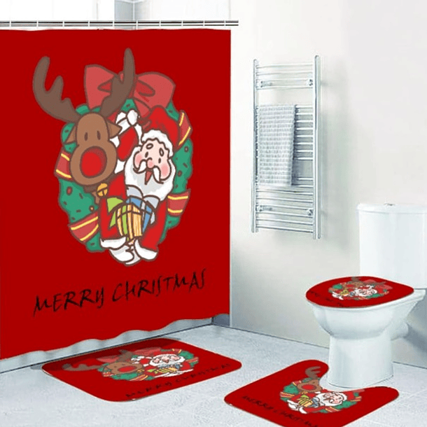  Kit De Navidad para Baño 4 pzas- Diseño Viejito Pascuero y Reno  1