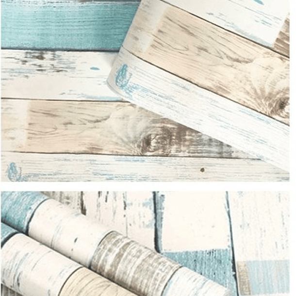 Papel Mural PACK DE 3 UNIDADES - Madera Celeste/Beige  4