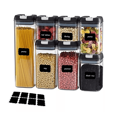 Set de 7 contenedores de alimentos: herméticos y apilables para optimizar el espacio en tu despensa.