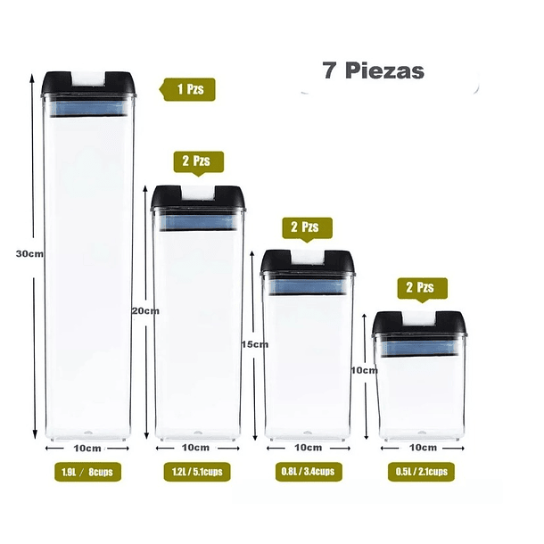 Set de 7 contenedores de alimentos: herméticos y apilables para optimizar el espacio en tu despensa. 2