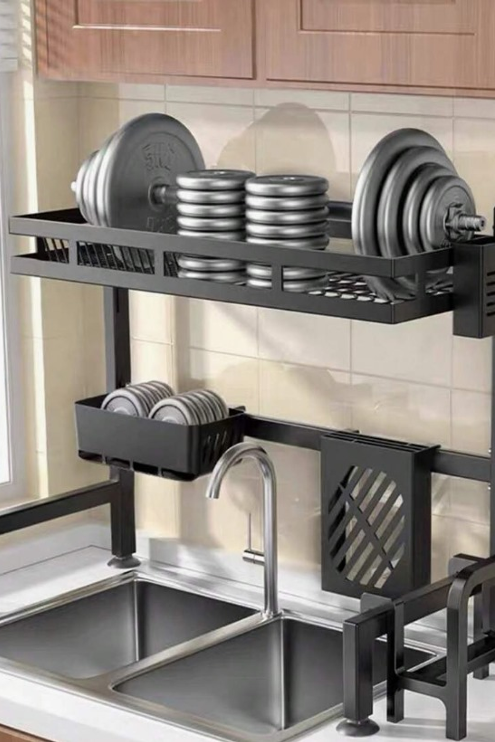 Rack Escurridor De Platos Multifuncional Acero Inoxidable - Color NEGRO