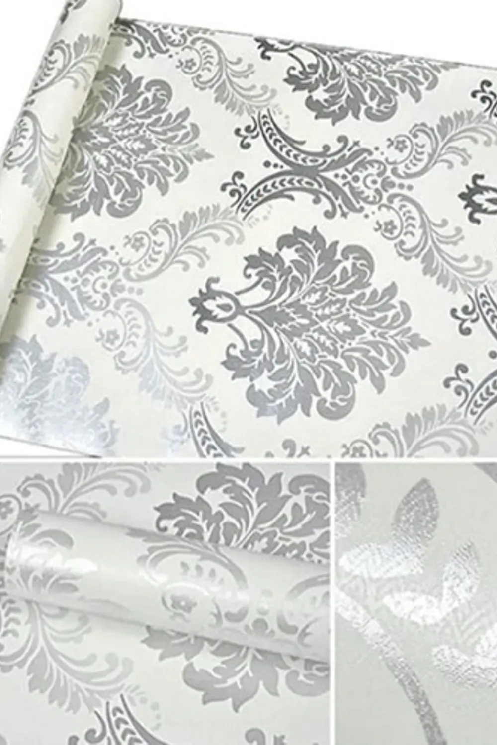 Papel Mural Mosaico Elegante Blanco y Plateado texturizado