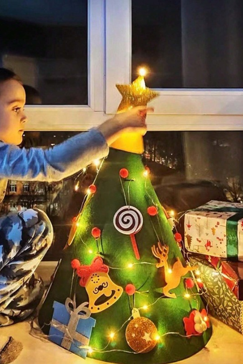 Árbol de Fieltro 3D para niños con luz led 