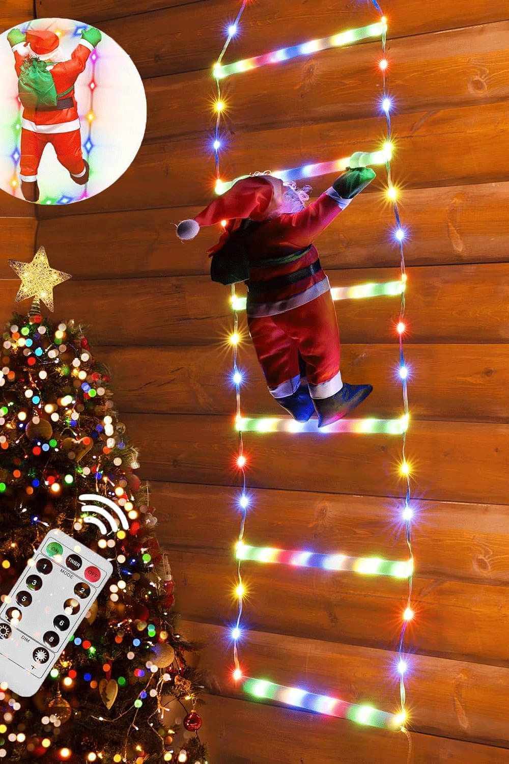 Escalera con Luces y viejito pascuero