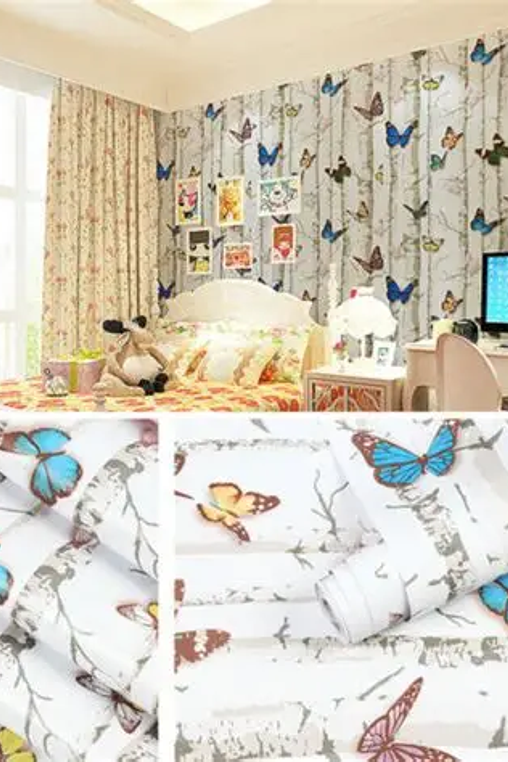 Papel Decomural Adhesivo Mariposas Lisa 