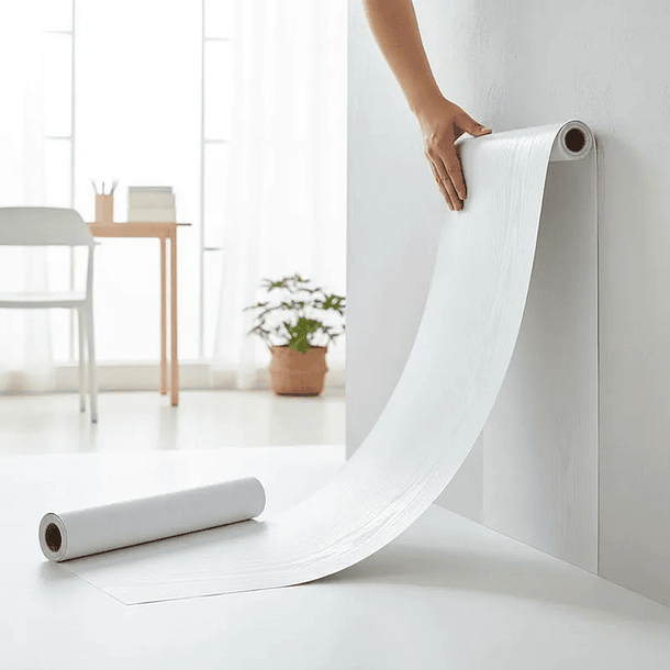 Papel Mural Pvc Texturizado Blanco Forma De Madera 10 X 60 2