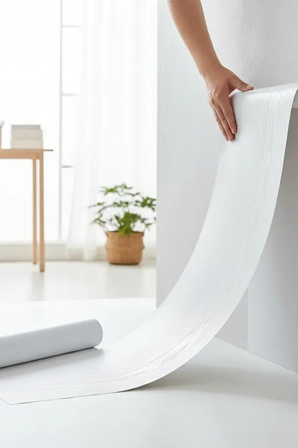 Papel Mural Pvc Texturizado Blanco Forma De Madera 10 X 60