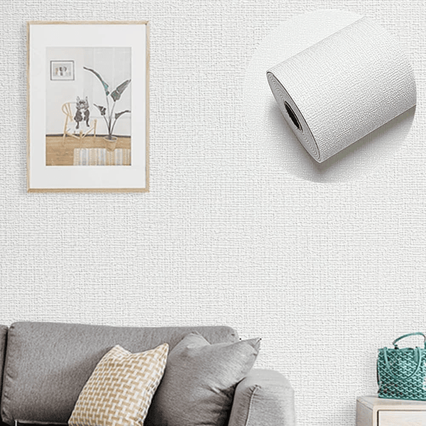 Papel autoadhesivo con textura de Lino color blanco 50 cm x 2.8m 7
