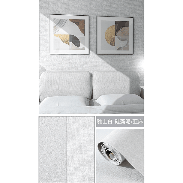 Papel autoadhesivo con textura de Lino color blanco 50 cm x 2.8m 11